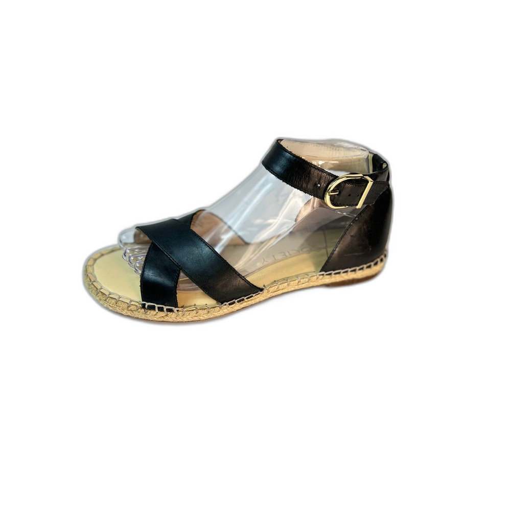 Sole Society Women's Black Leather Strappy Flat Espadrille Sandal Size 8.5